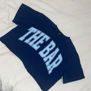 The Bar Cropped Varsity Tee - Navy/Baby Blue